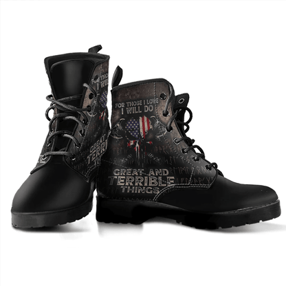 Boots Viking American Flag For Those I Love I Will Do Great And Terrible Things Leather Boots