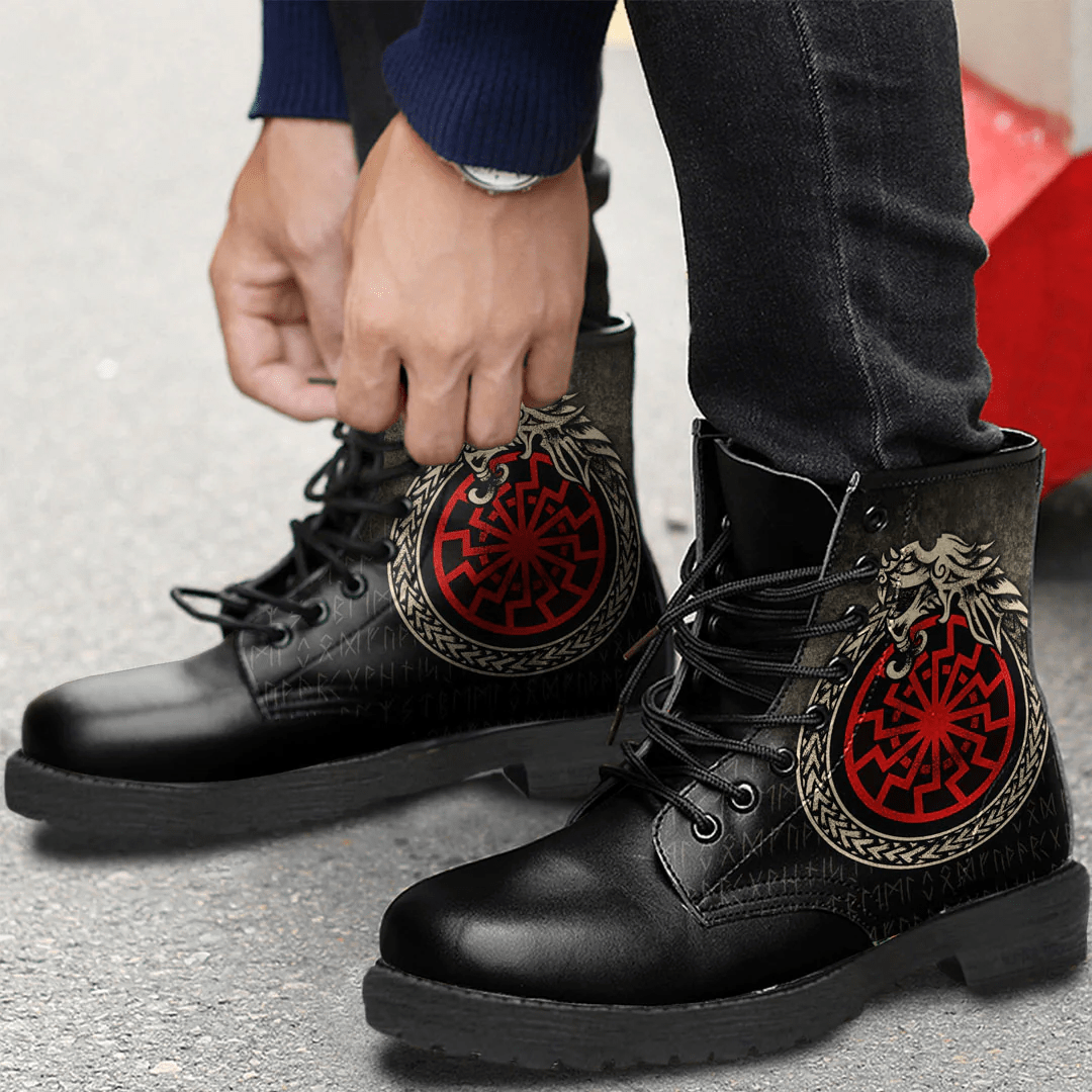 Boots Viking Jormungandr Symbol Midgard Serpent Child Of Loki Leather Boots
