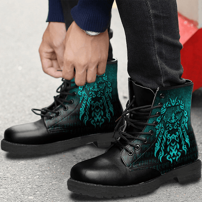 Boots Viking God Odin Allfather In Asgard Raven God Cyan Leather Boots