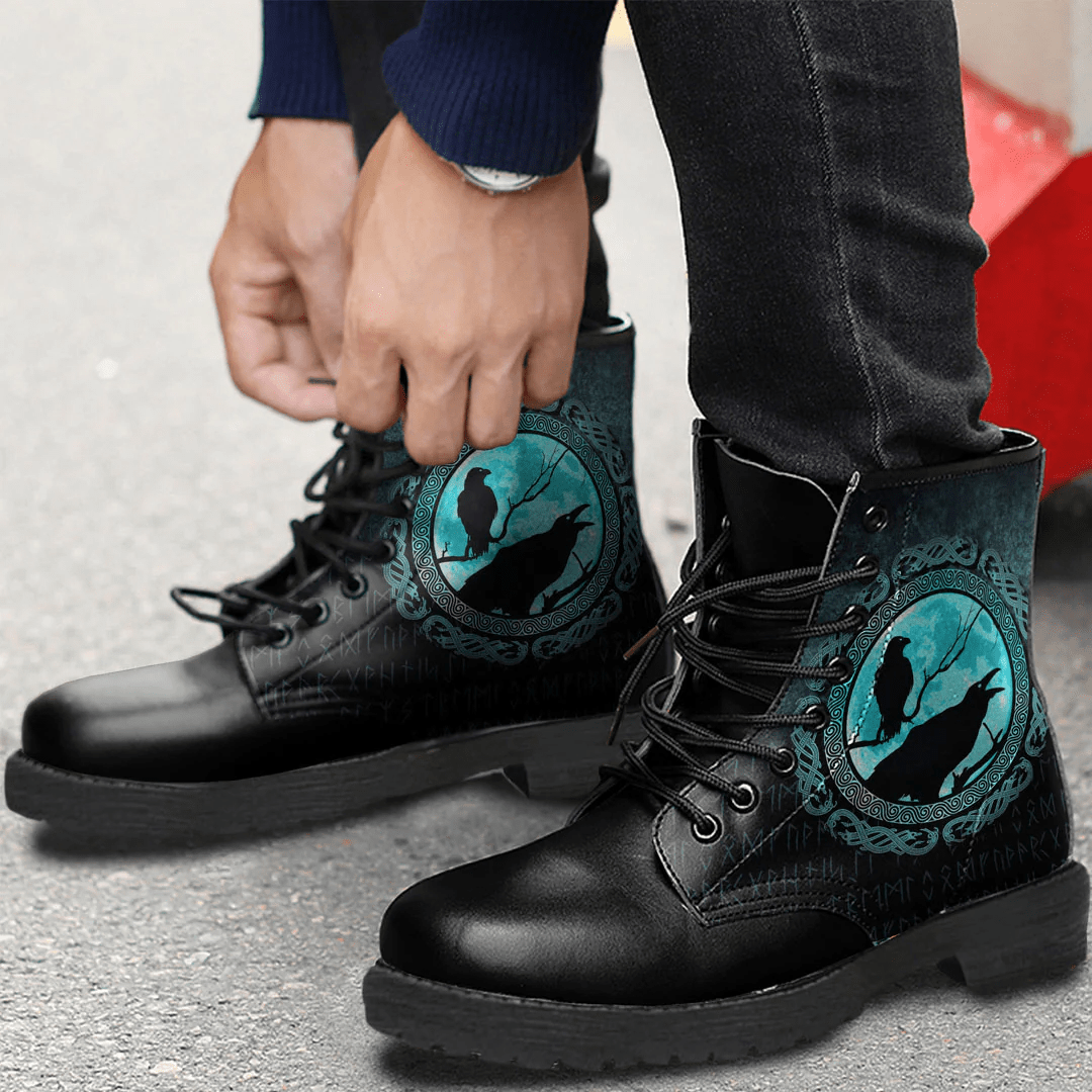 Boots Vikings Hugin Munin Odins Ravens Leather Boots