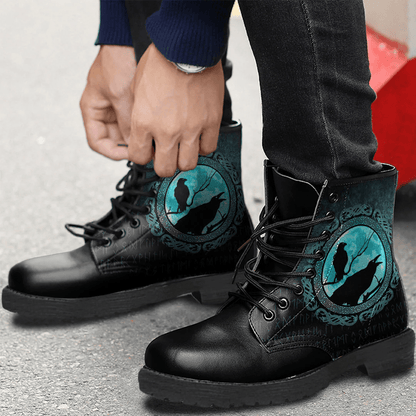 Boots Vikings Hugin Munin Odins Ravens Leather Boots
