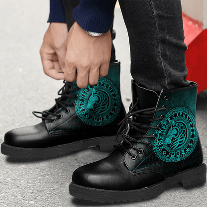 Boots Viking Wolf Cyan Leather Boots