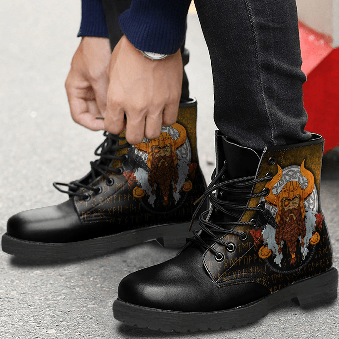 Boots Viking God Odin Raven Warrior Valhalla Valknut Leather Boots