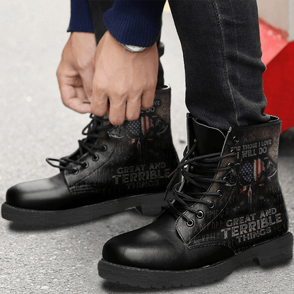 Boots Viking American Flag For Those I Love I Will Do Great And Terrible Things Leather Boots