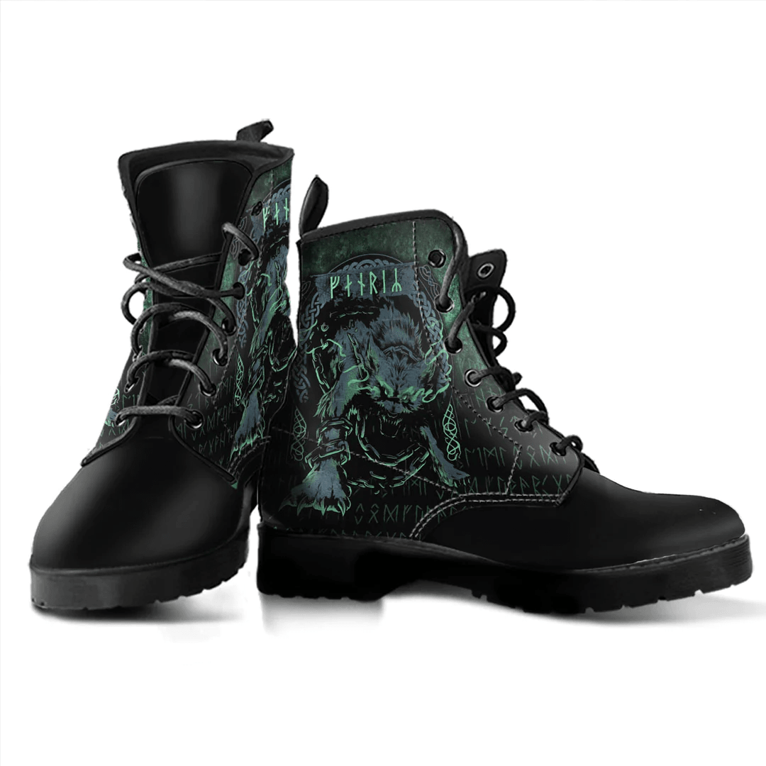 Boots Viking Fenrir Wolf Norse Green Leather Boots
