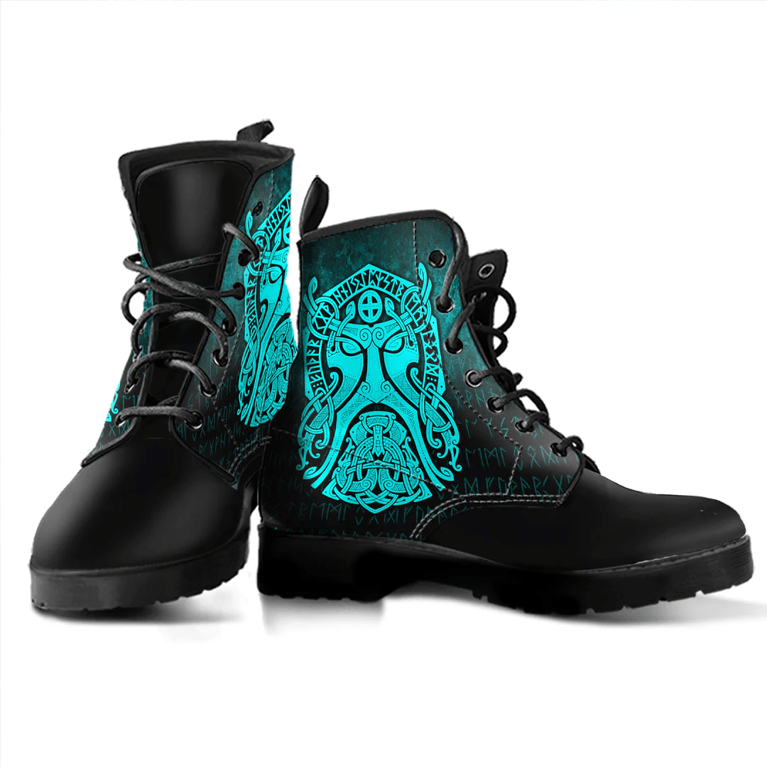 Boots Vikings Thor Godmask Cyan Leather Boots