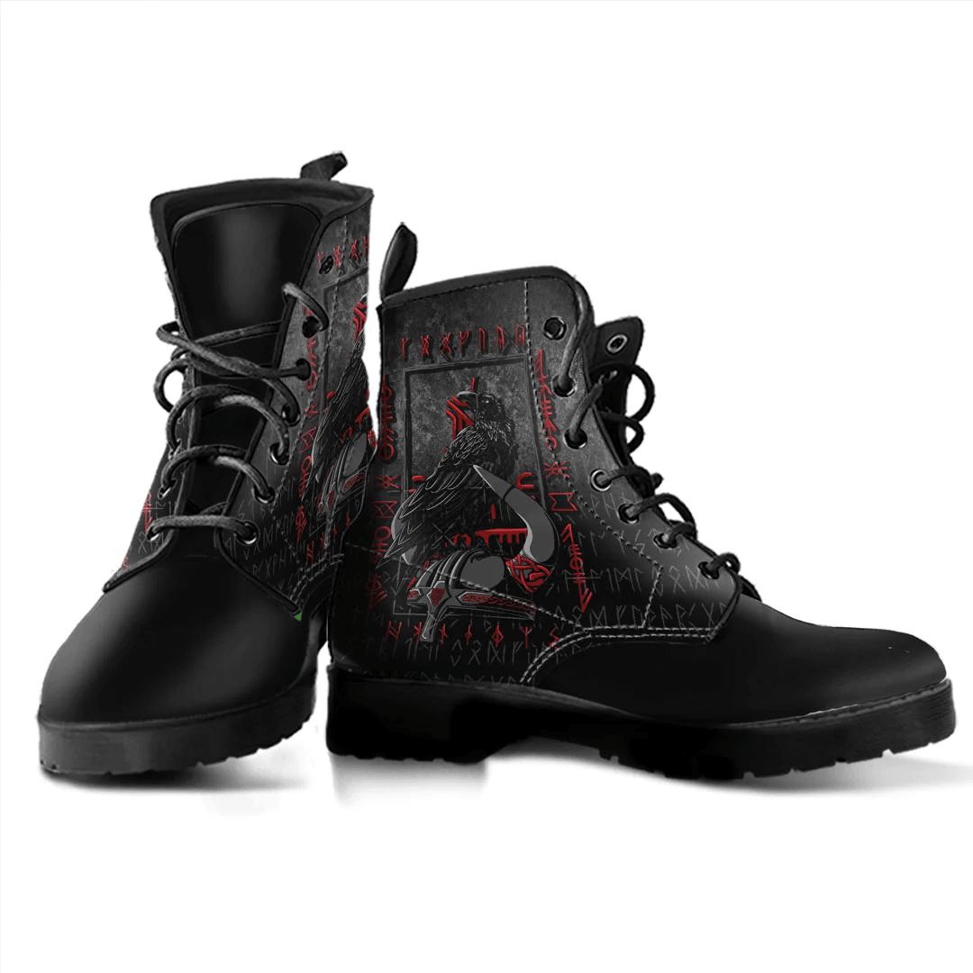 Boots Viking Age Odin's Raven And Helmet Leather Boots
