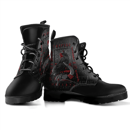 Boots Viking Age Odin's Raven And Helmet Leather Boots