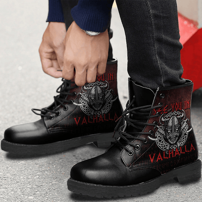 Boots Viking Axe Norse Warrior See You In Valhalla Leather Boots