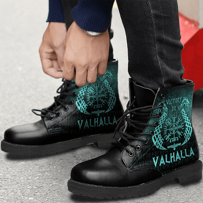 Boots Vikings Victory Or Valhalla Drakkar Cyan Leather Boots
