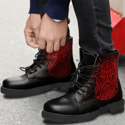 Boots Vikings Thor Godmask Red Leather Boots