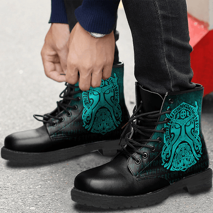 Boots Vikings Thor Godmask Cyan Leather Boots