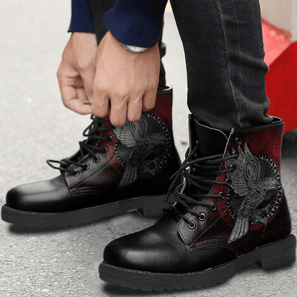 Boots Viking Raven Hugin Munin Leather Boots