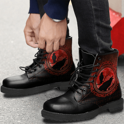 Boots Vikings Hugin Munin Odins Ravens Red Leather Boots