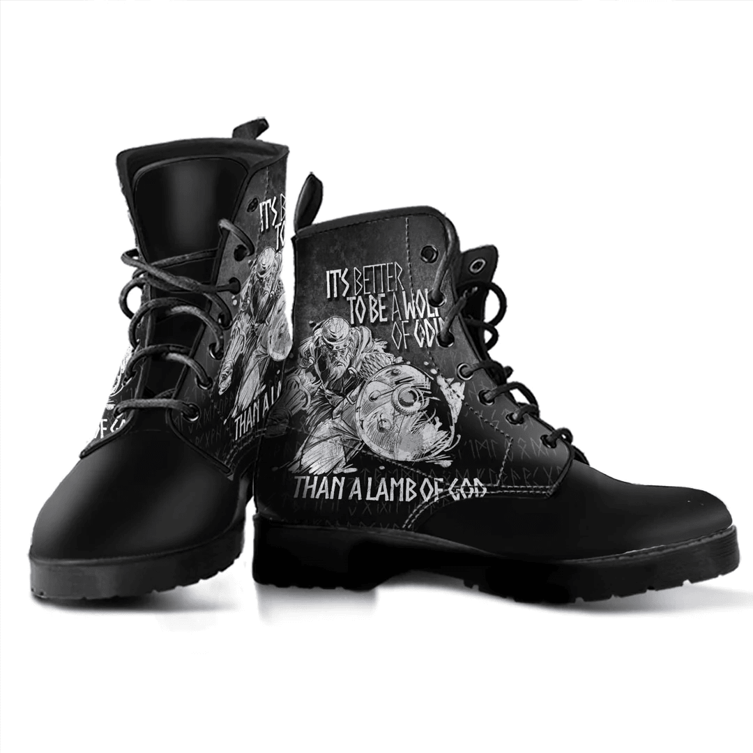 Boots Viking Valhalla Odin It's Better To Be A Wolf Leather Boots