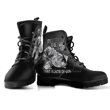 Boots Viking Valhalla Odin It's Better To Be A Wolf Leather Boots