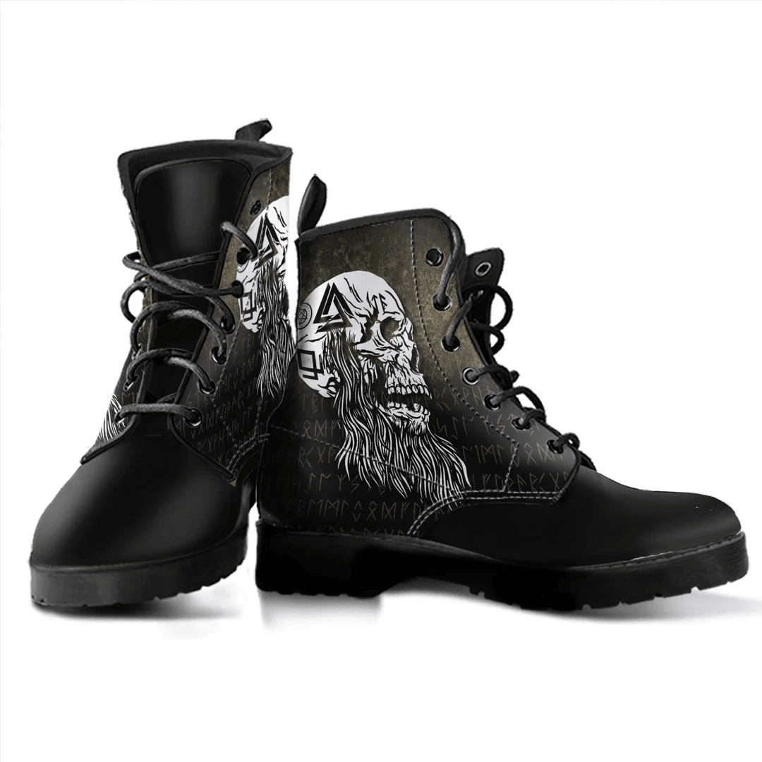 Boots Viking Skull With Tattoos And Long Beard Leather Boots