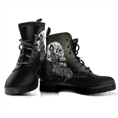 Boots Viking Skull With Tattoos And Long Beard Leather Boots