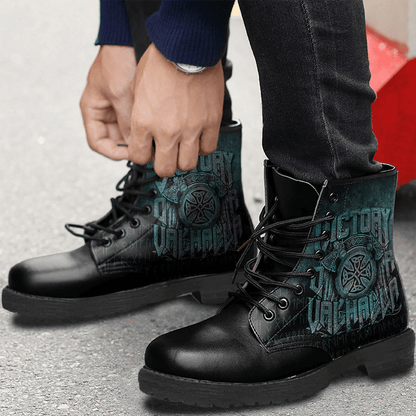 Boots Viking Victory Or Valhalla Axe Shield Cyan Leather Boots