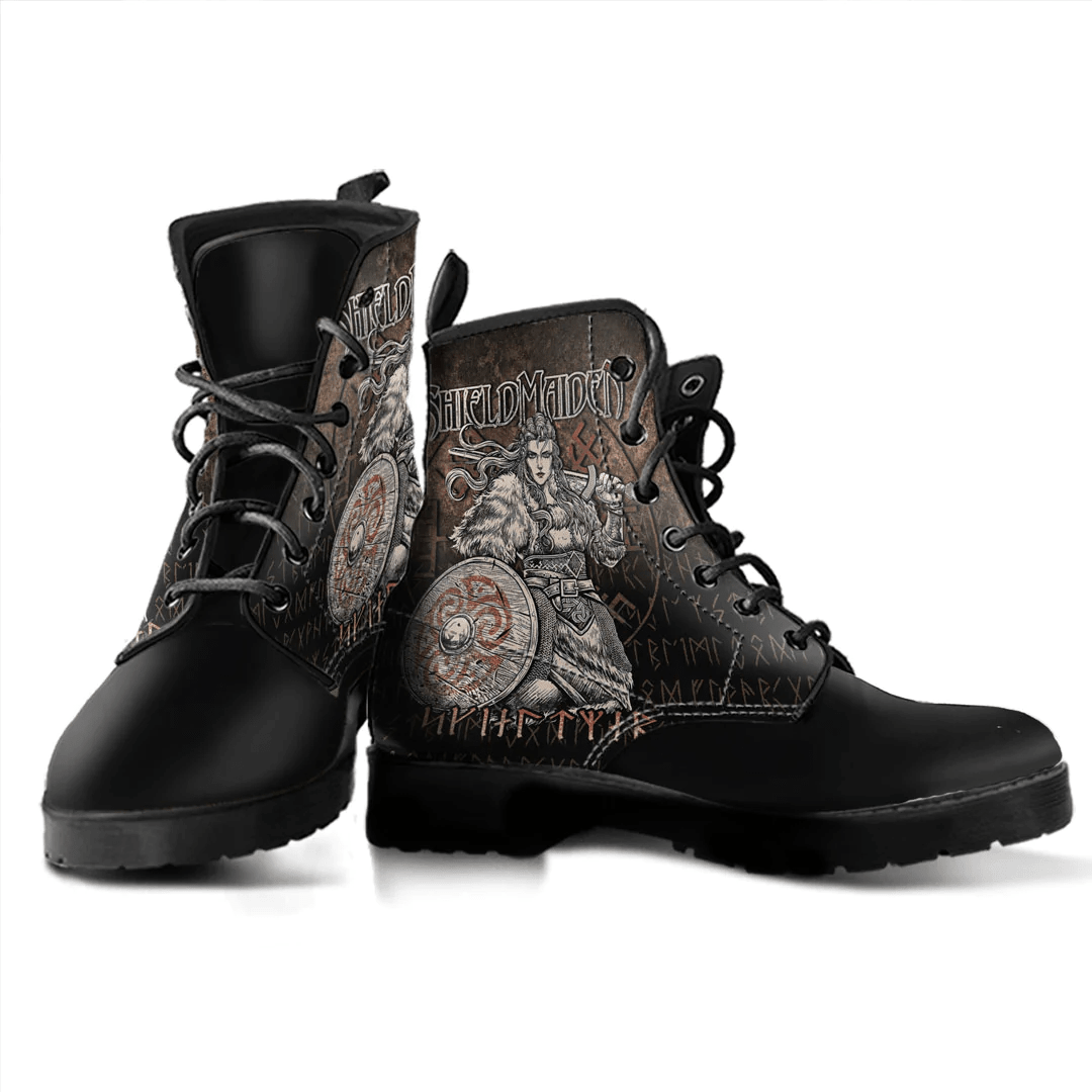 Boots Viking Shieldmaiden Norse Younger Futhark Runes Vegvisir Leather Boots