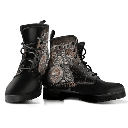 Boots Viking Shieldmaiden Norse Younger Futhark Runes Vegvisir Leather Boots