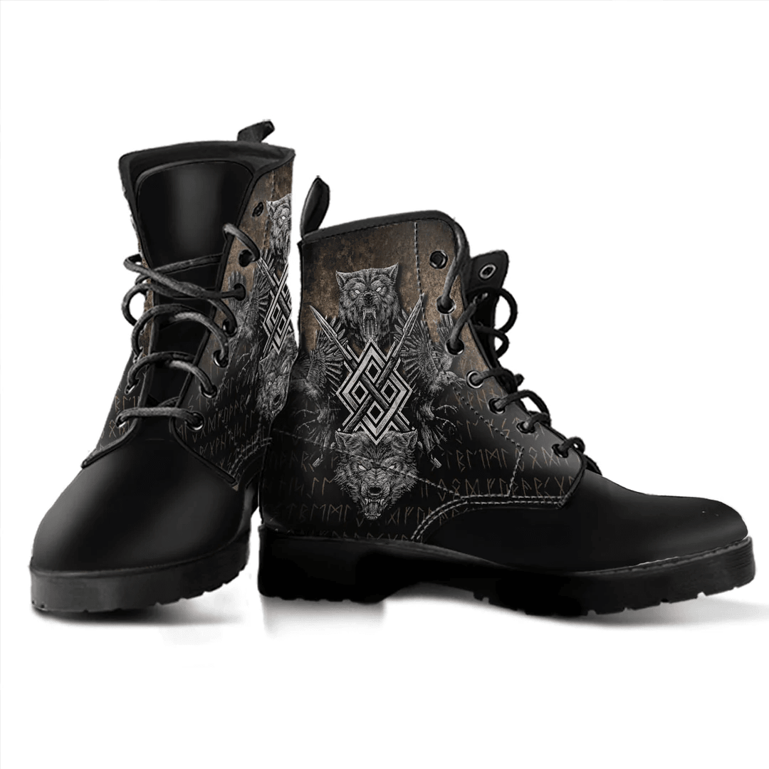 Boots Viking Wolf Raven Of Odin Geri Freki Leather Boots