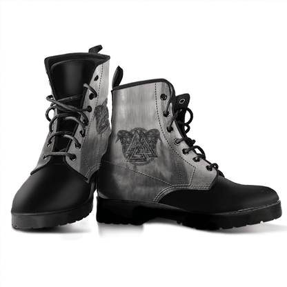 Boots Valknut Symbol And Ravens Leather Boots