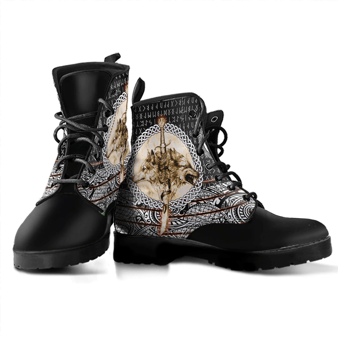 Boots Wolf And Vikings Tattood Leather Boots