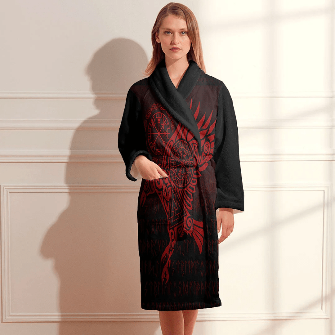 Bathrobe Raven Vegvisir Tattoo Red Bath Robe