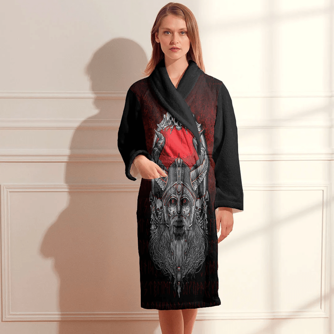Bathrobe Viking Warrior Head With Skull Frame And Red Eyes Bath Robe