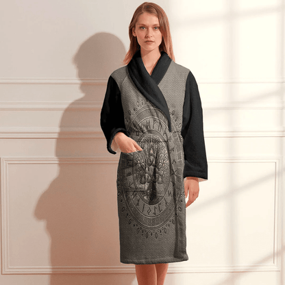 Bathrobe Tree Of Life With Triquetra Beige Leather And Gold Bath Robe