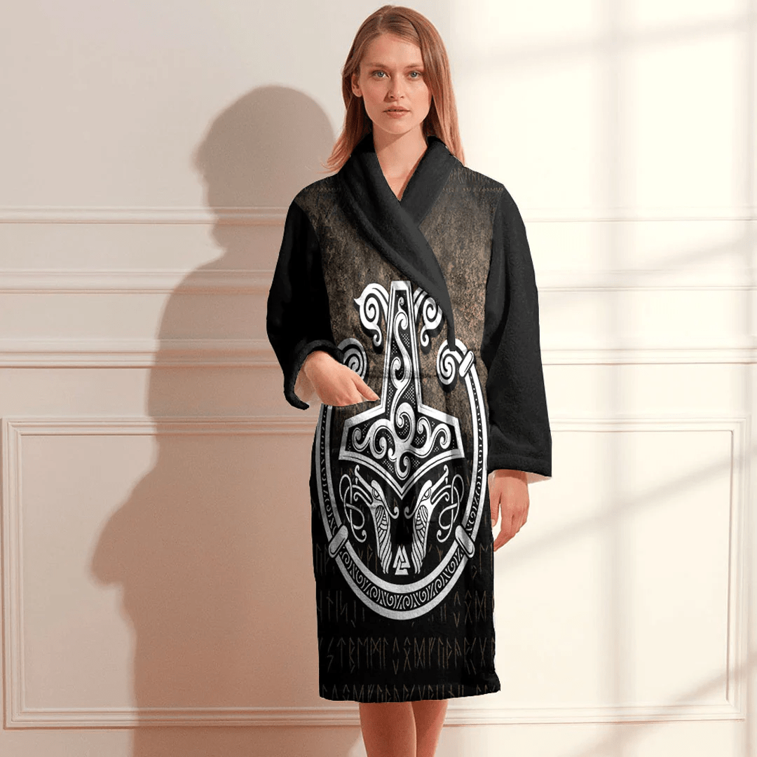 Bathrobe Thors Hammer Mjolnir Viking Torc Norse Pagan Bath Robe
