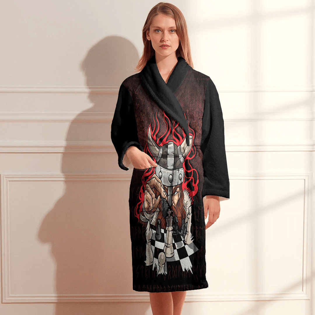 Bathrobe Brave Viking With Chessboard Chess Bath Robe