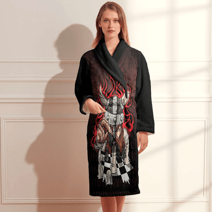 Bathrobe Brave Viking With Chessboard Chess Bath Robe