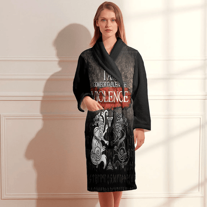 Bathrobe Odin's Wolves Geri And Freki I'm Comfortable With Violence Bath Robe