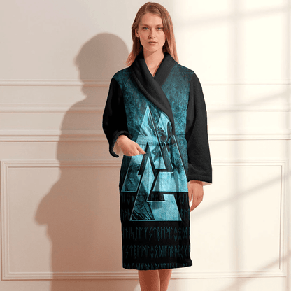 Bathrobe Huginn Muninn Ravens From Odin Viking Gold Cyan Bath Robe