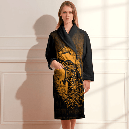 Bathrobe Fenrir Vikingd Tattoo Gold Bath Robe