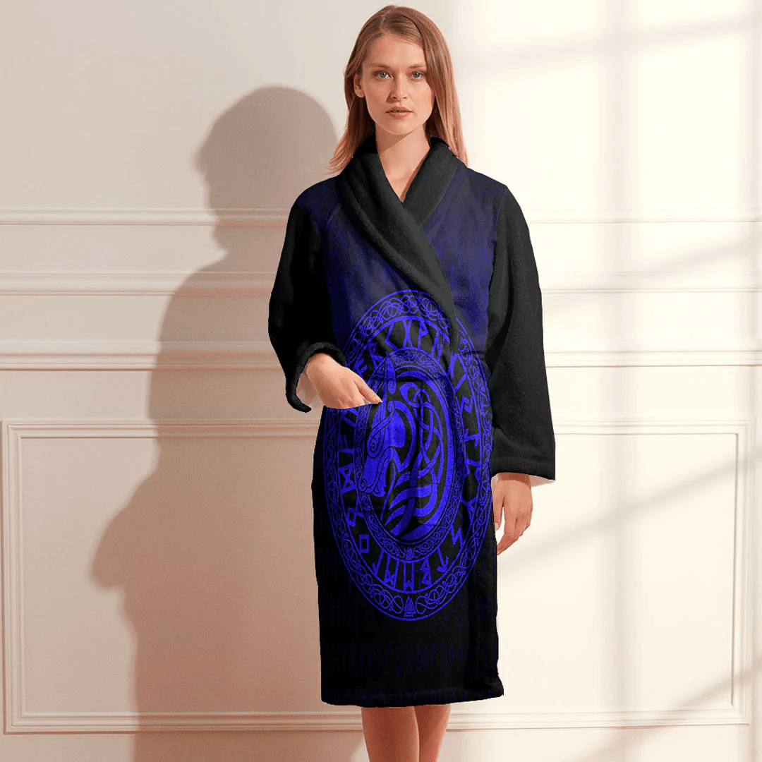 Bathrobe Viking Wolf Blue Bath Robe