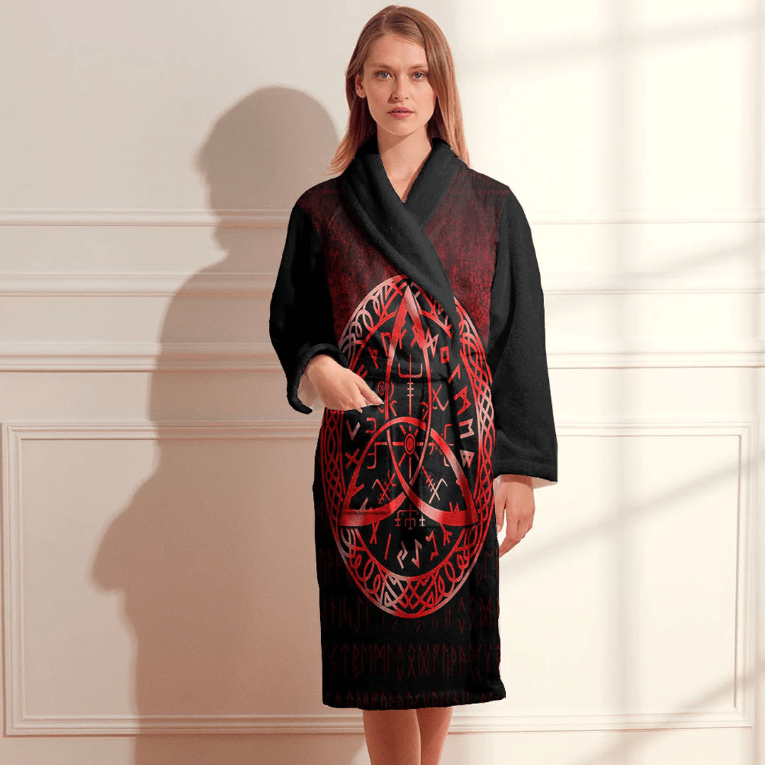 Bathrobe Vegvisir Nordic Viking Rune Red Bath Robe