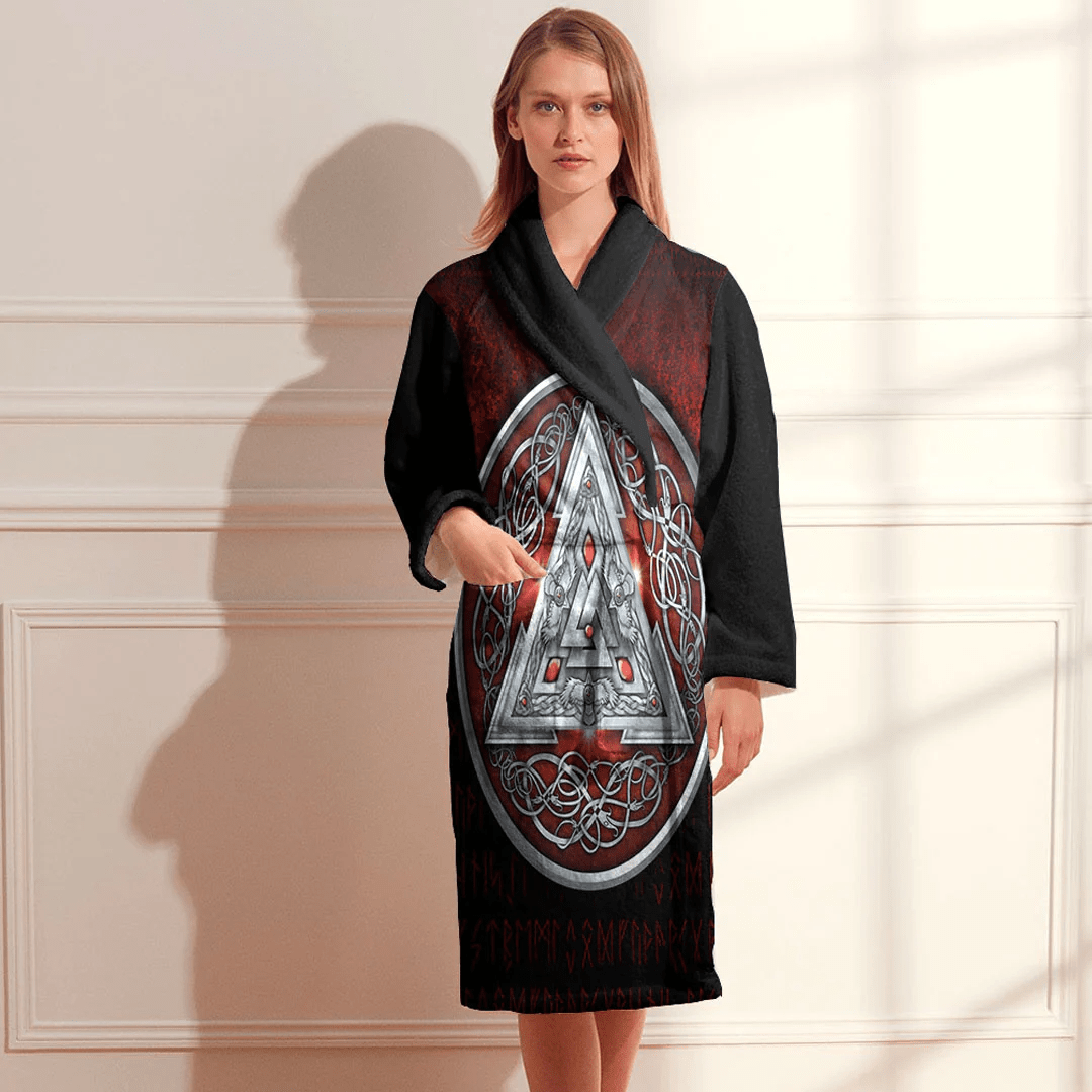 Bathrobe Norse Triskele Valknut Shield In Silver And Red Bath Robe