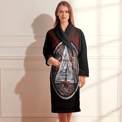 Bathrobe Norse Triskele Valknut Shield In Silver And Red Bath Robe