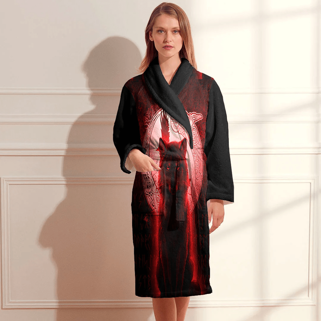 Bathrobe Fenrir Viking Wolf Red Bath Robe
