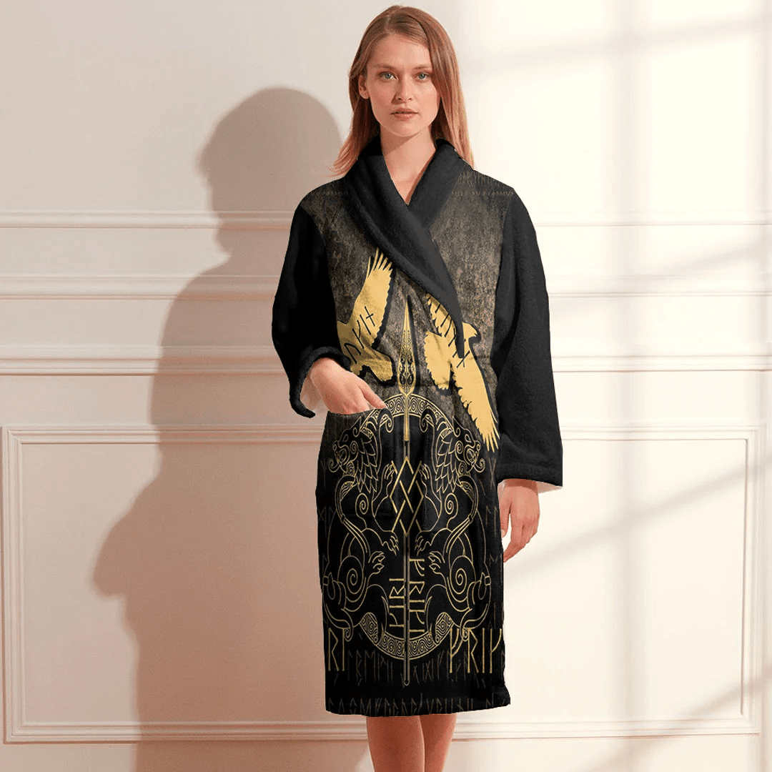 Bathrobe Norse Mythology Spear Of Odin Gungnir Runes Geri Freki Huginn Muninn Bath Robe
