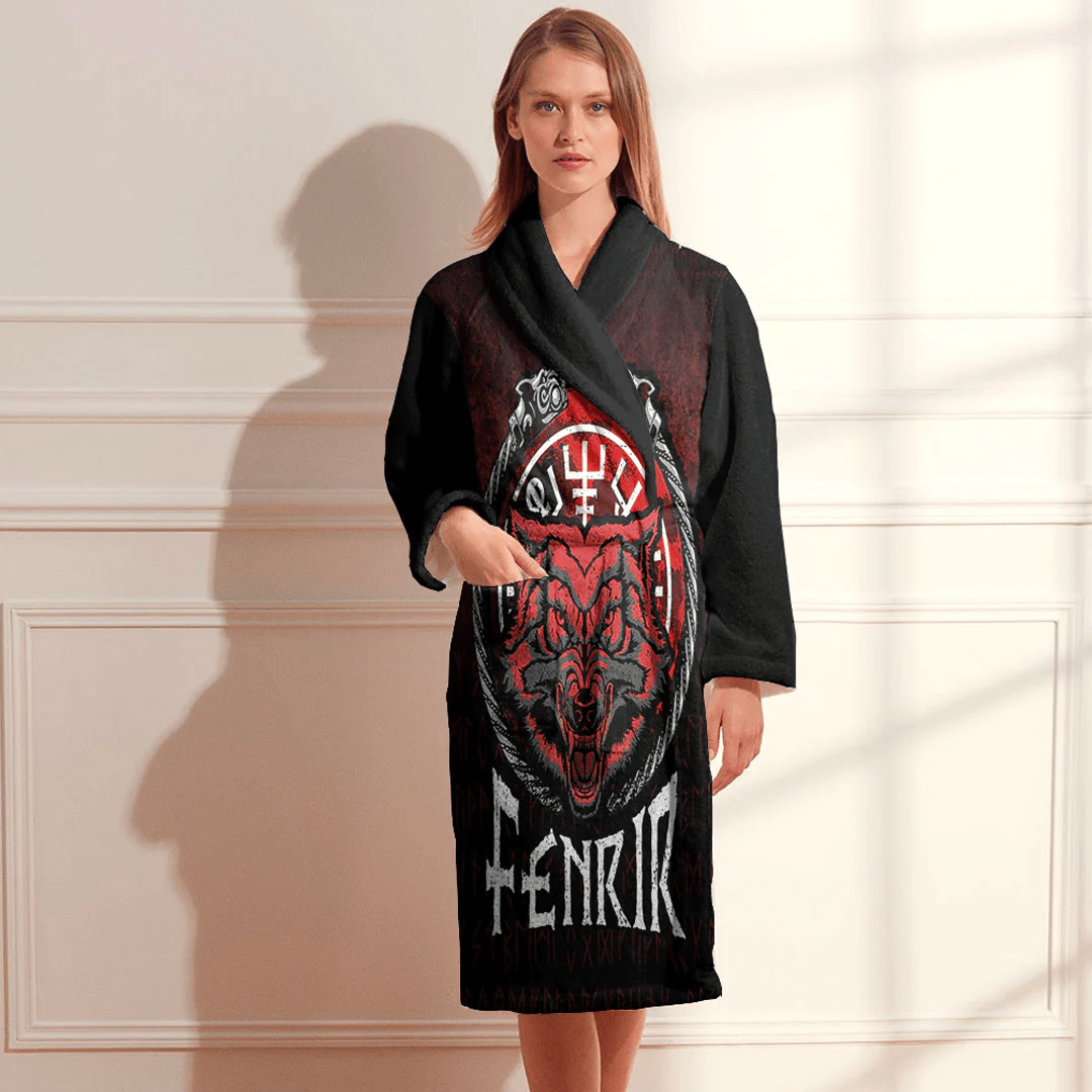Bathrobe Fenrir Wolf Runes Norse Vikings Bath Robe