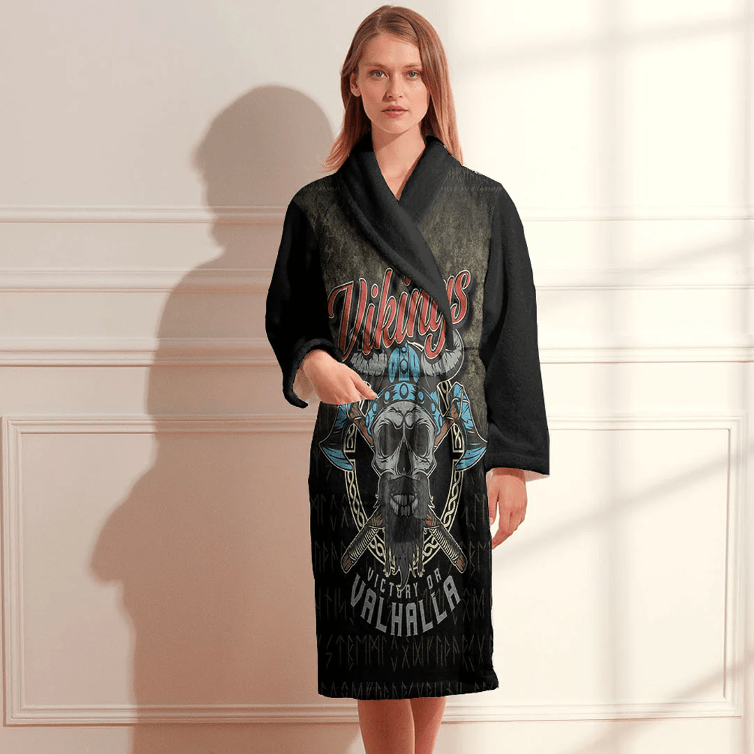 Bathrobe Vikings Victory Or Valhalla Skull With Crossed Axe Bath Robe