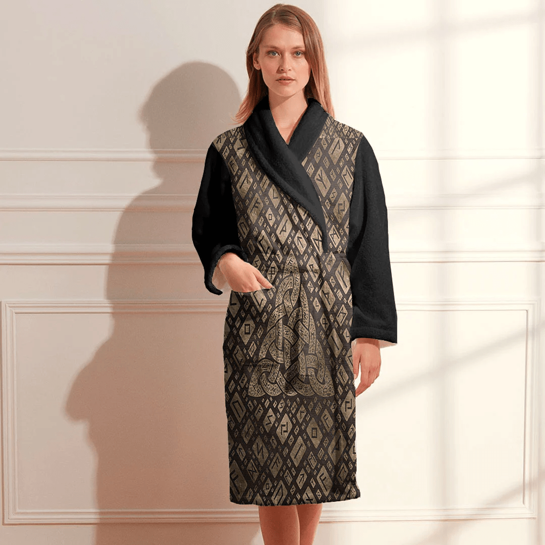 Bathrobe Triquetra And Runic Alphabet Wood And Gold Bath Robe
