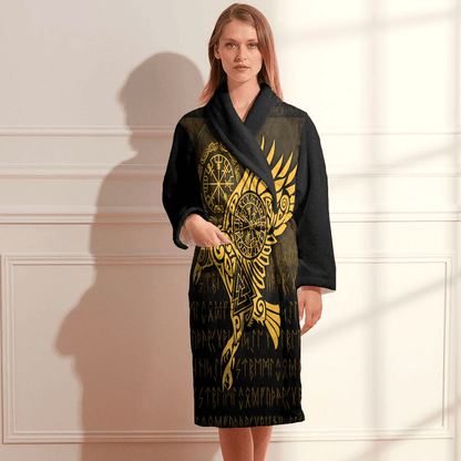 Bathrobe Raven Vegvisir Tattoo Gold Bath Robe