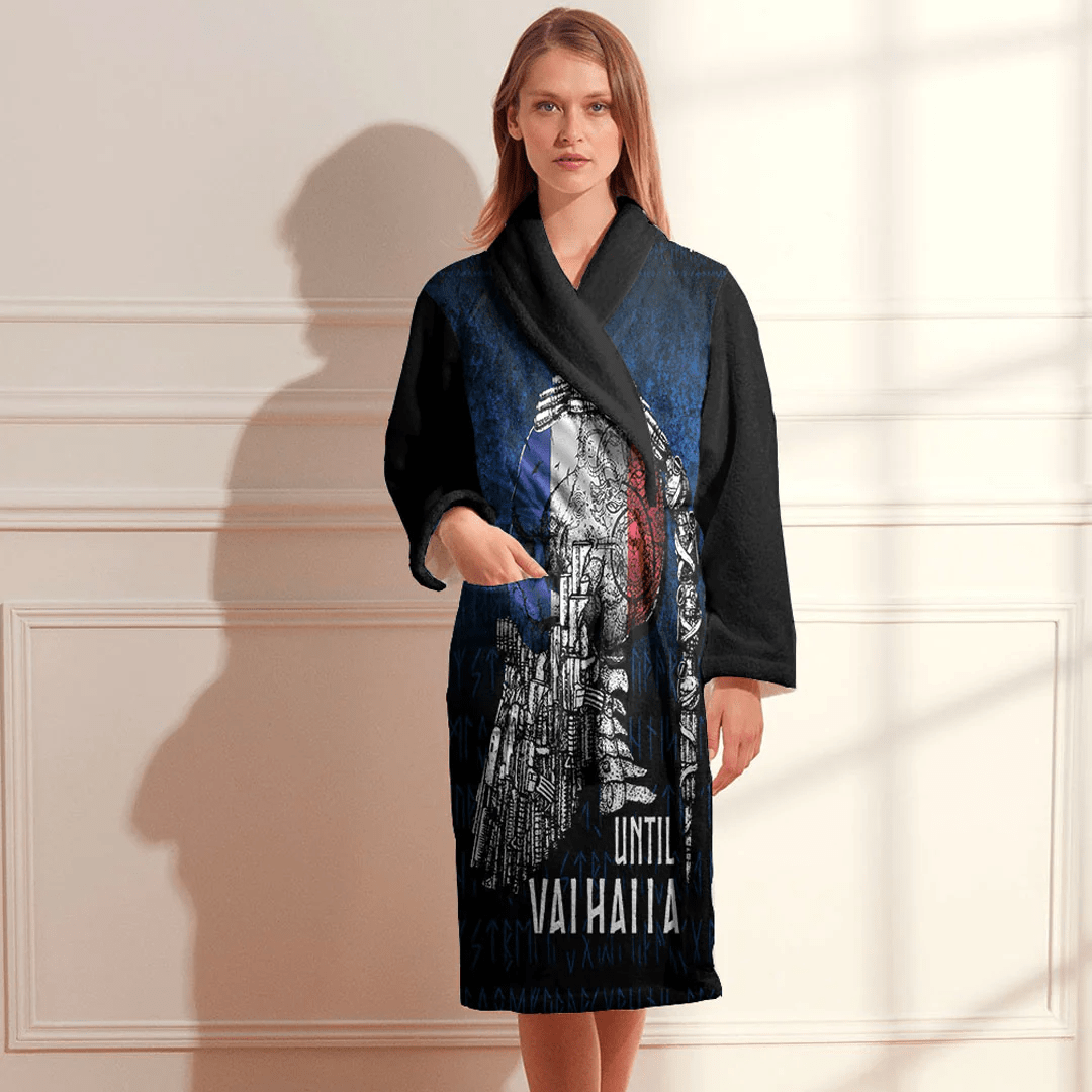 Bathrobe Until Valhalla Viking Skull French Flag Bath Robe