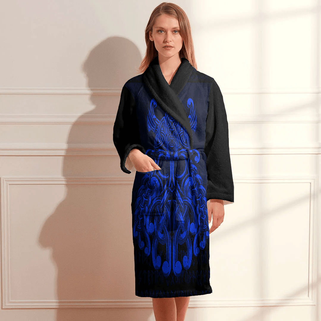 Bathrobe Vikings Odin Valhalla Blue Bath Robe