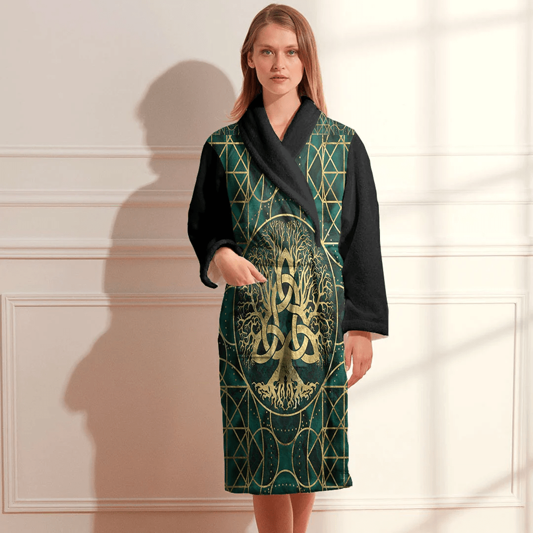 Bathrobe Tree Of Life With Triquetra Malachite And Gold Bath Robe